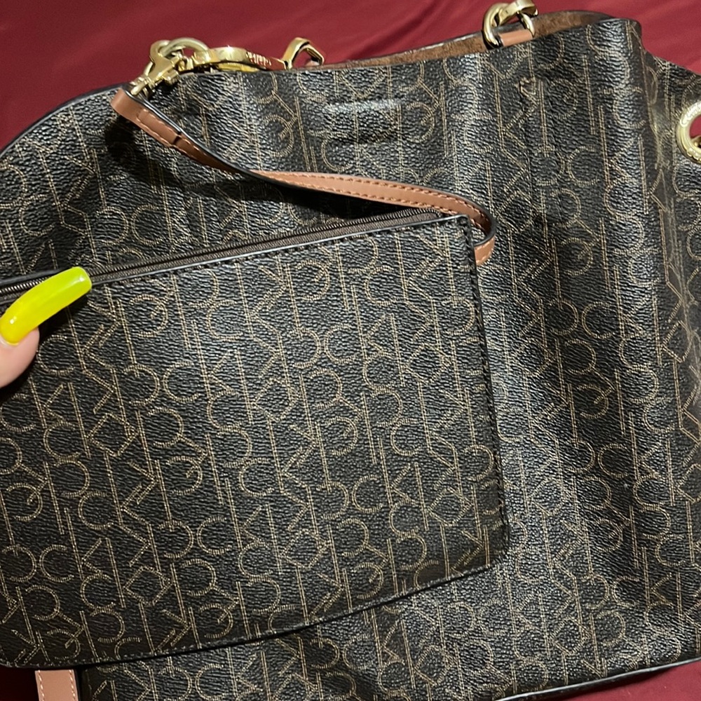 Large leather shoulder bag with cross body strap and wrist wallet